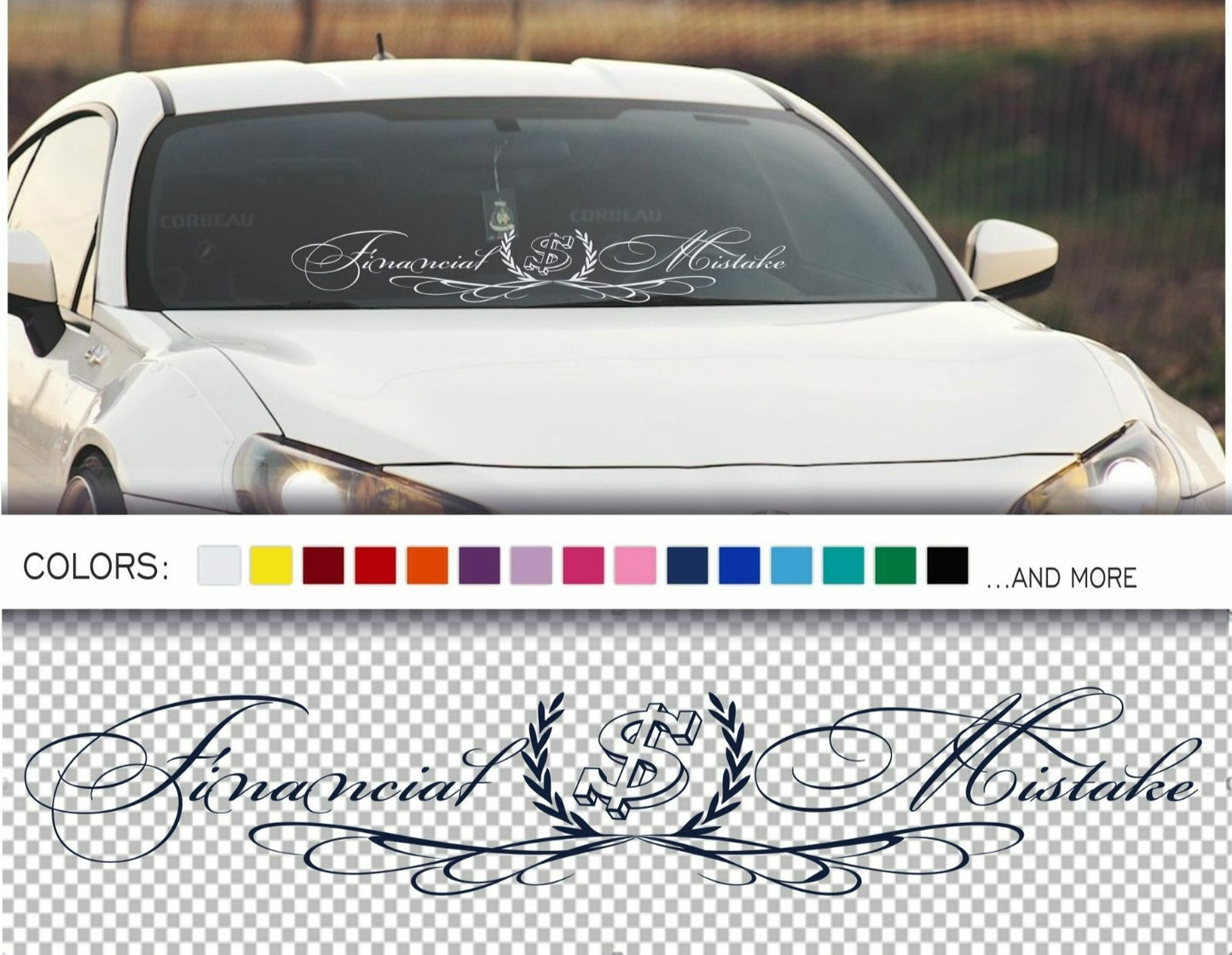 Fashion 35" FINANCIAL MISTAKE Royal Windshield Banner Stance Car JDM Decal Sticker