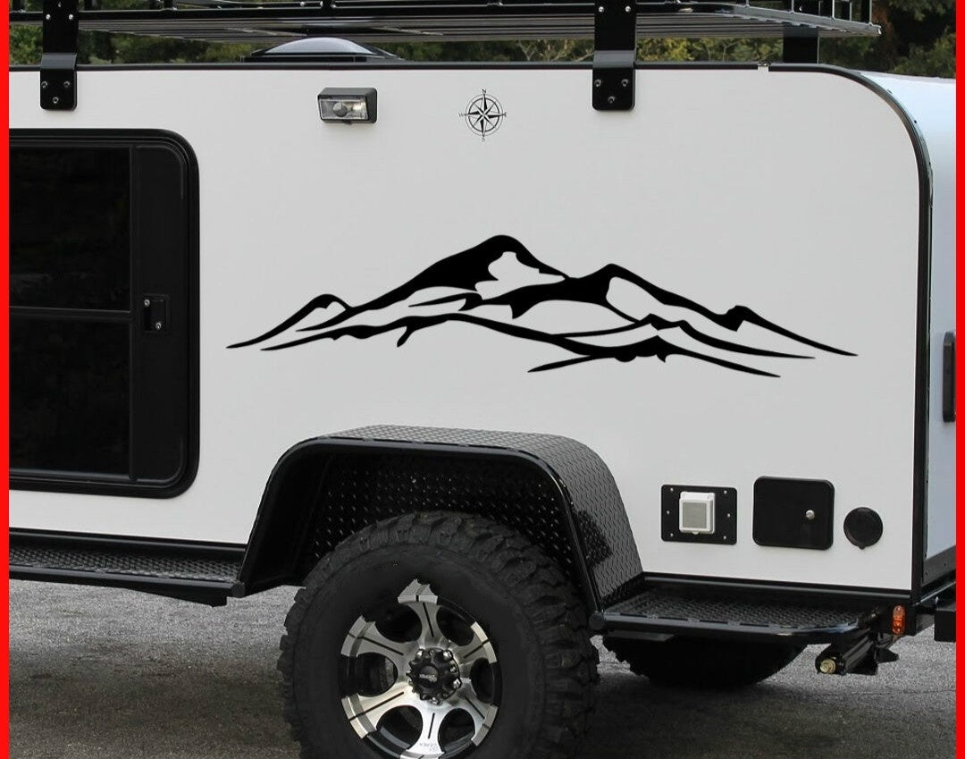 New Hot Mountain Decal Vinyl Nature Forest Graphic Custom Sticker pnw Camper RV Trailer