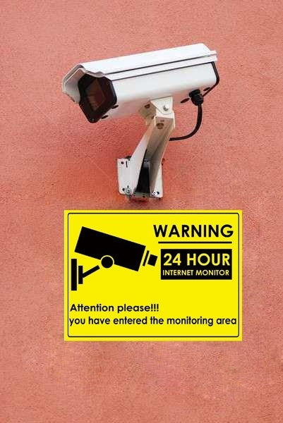 New Fashion 5pcs 24 HOUR CCTV Security Camera System Warning Sign Sticker Decal Surveillance CCTV Camera Video Warning Sticker big size 285x210mm  8.3x11.22 inch