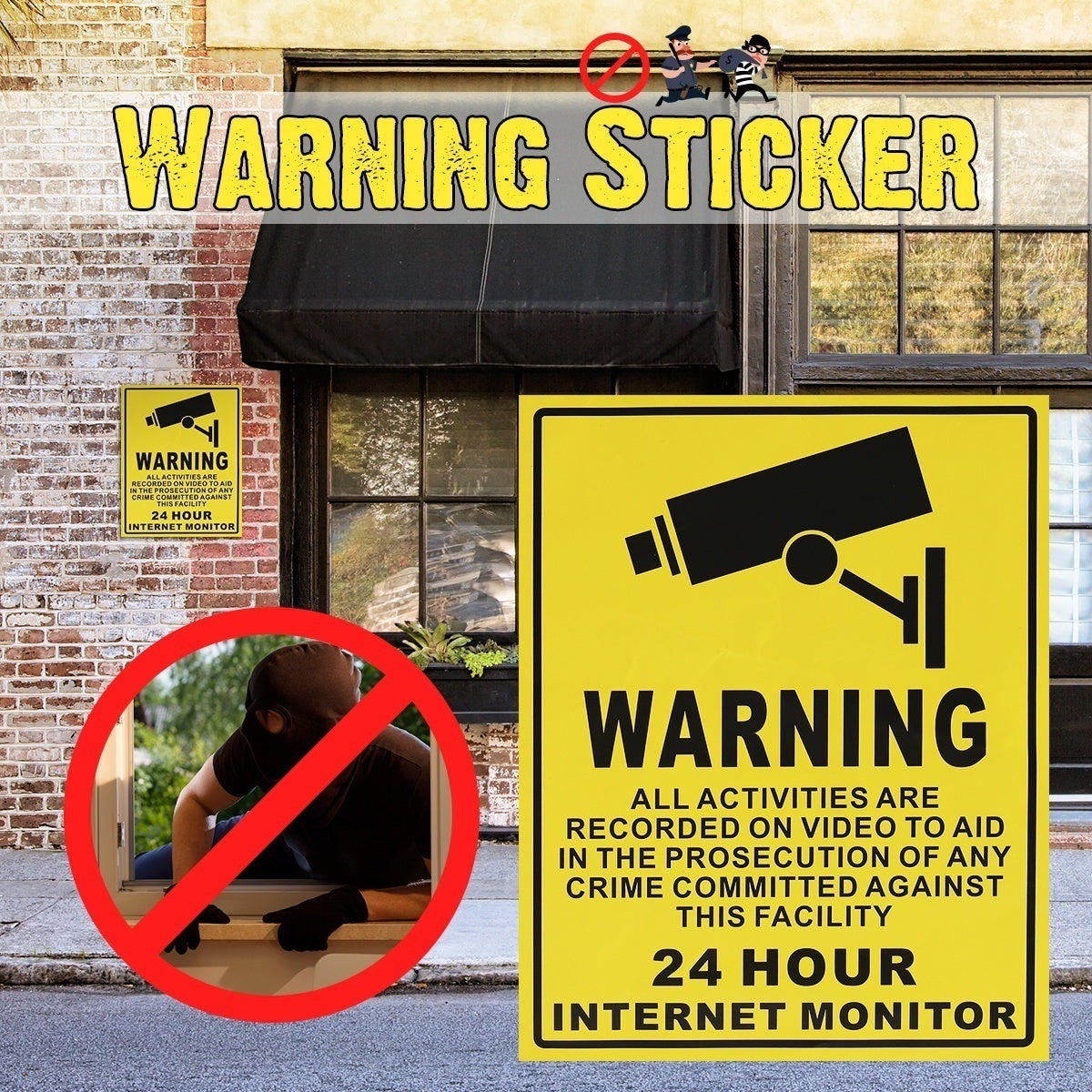 2019 NEW 24 HOUR SurveilIance Warning CCTV Camera Stickers Signs Decals 250MMx200MM