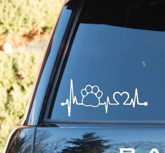 New Fashion Pet Paw Heartbeat Lifeline Dog Decal Sticker (White, 7.5")