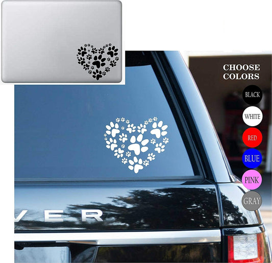 Animal lover Adopt heart Dog Cat Love Pet PAW Vinyl Decal Sticker - Car Window, Laptop, Wall, Mac (5.5" inches, White)