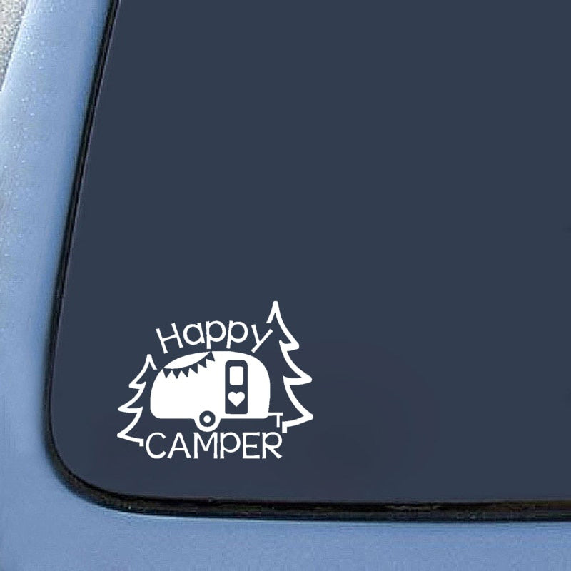 16CM*12.9CM Personalized Lettering Art Happy Camper Vinyl Decal Car Sticker Black/Silver C11-1329