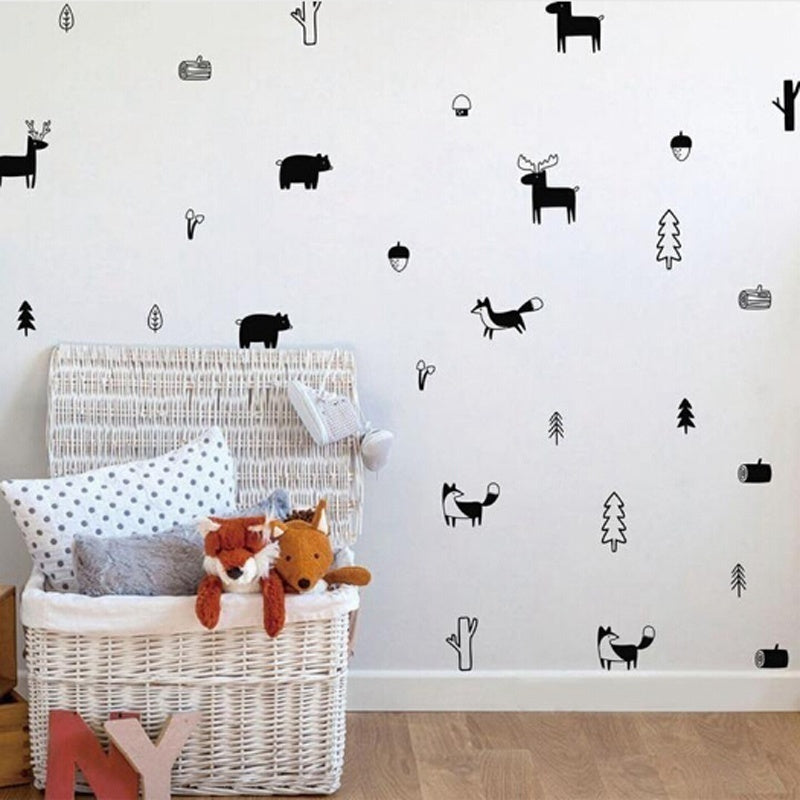 Hot   47*45cm  Nordic Style Forest Animal Wall Decals Woodland Nursy Vinyl Art Stickers Decor