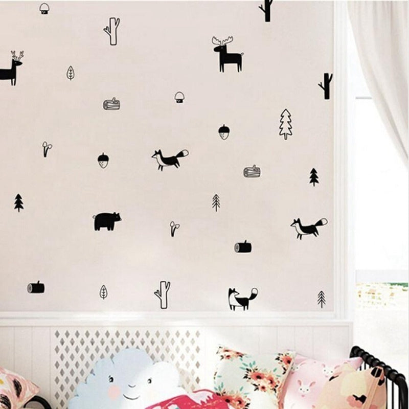 Hot   47*45cm  Nordic Style Forest Animal Wall Decals Woodland Nursy Vinyl Art Stickers Decor