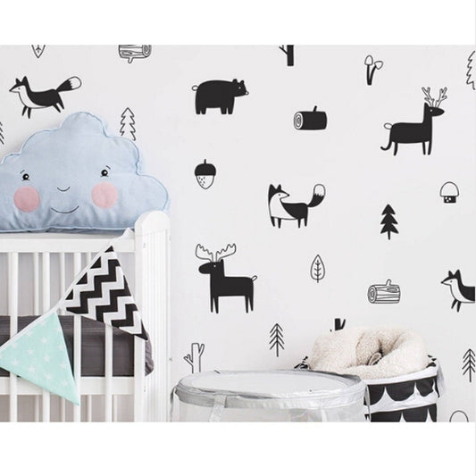 Hot   47*45cm  Nordic Style Forest Animal Wall Decals Woodland Nursy Vinyl Art Stickers Decor