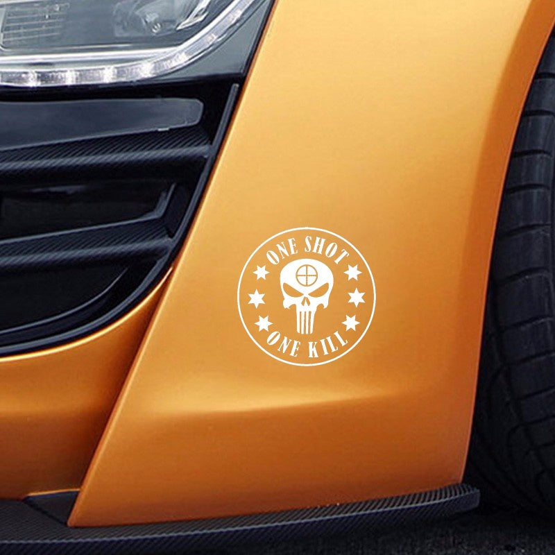 14CM*14CM Fashion ONE SHOT ONE KILL Vinyl Car Window Sticker Decals Black Silver C11-1407