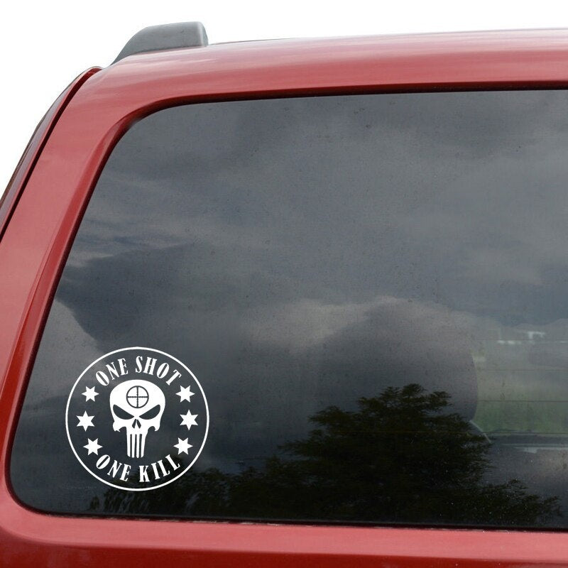 14CM*14CM Fashion ONE SHOT ONE KILL Vinyl Car Window Sticker Decals Black Silver C11-1407