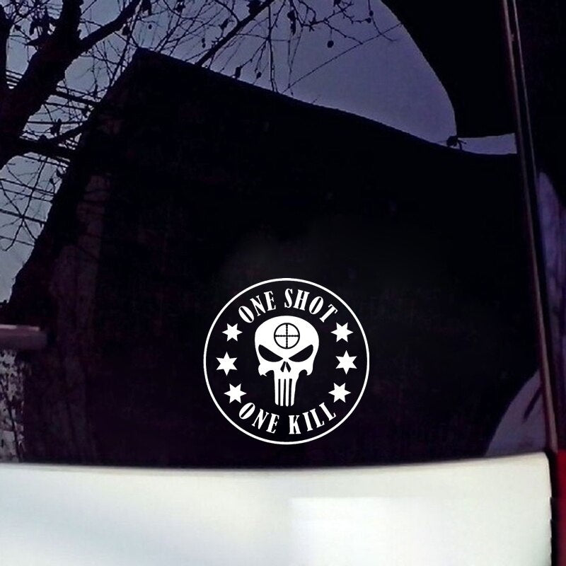 14CM*14CM Fashion ONE SHOT ONE KILL Vinyl Car Window Sticker Decals Black Silver C11-1407