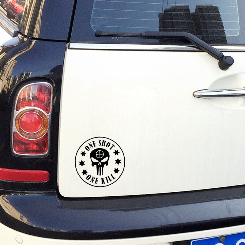 14CM*14CM Fashion ONE SHOT ONE KILL Vinyl Car Window Sticker Decals Black Silver C11-1407