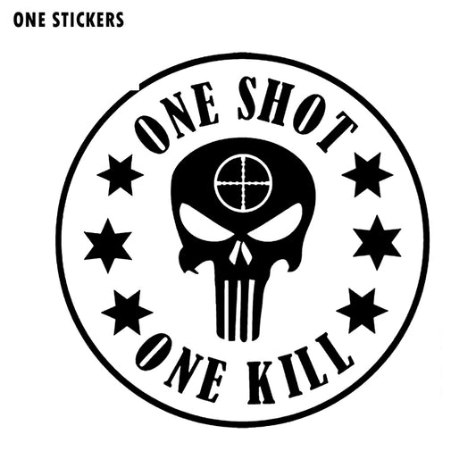 14CM*14CM Fashion ONE SHOT ONE KILL Vinyl Car Window Sticker Decals Black Silver C11-1407