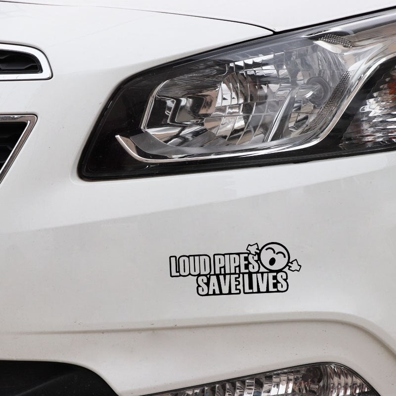 13CM*5CM Funny LOUD PIPES SAVE LIVES JDM Vinyl Car-styling Car Sticker Black Silver C11-2113