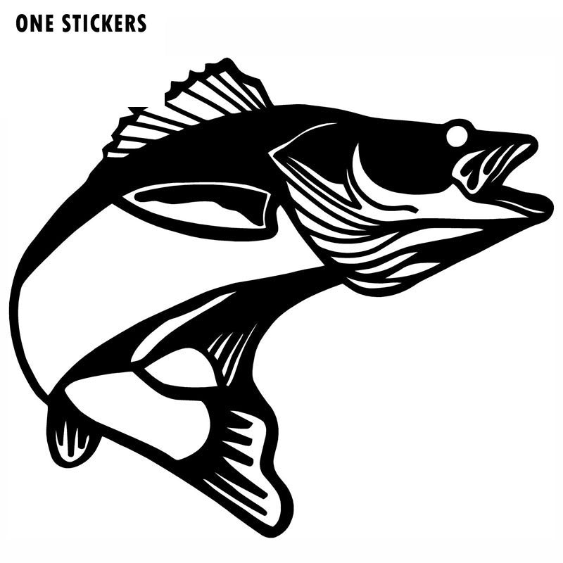 11*9.7CM Walleye Pickerel Fish Cartoon Fun Car Styling Personalized Car Stickers Black Silver C2-0461