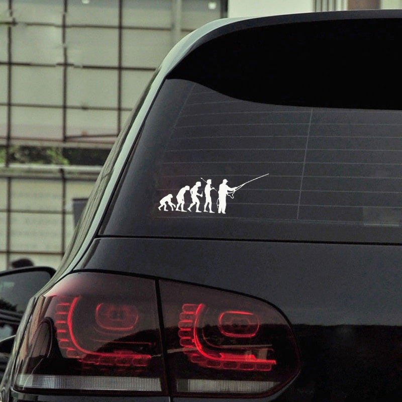 15.2CM*6.1CM Personalized Fashion Fishing Evolution Funny Vinyl Car Stickers S2-0002