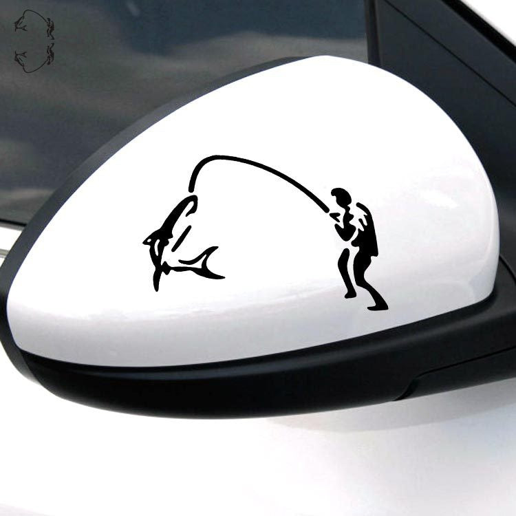 11*8CM FISHING Rearview Mirror Car Sticker Mirror Fishing Window Car Stickers Black/Silver CT-510