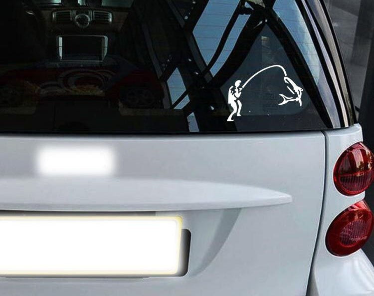 11*8CM FISHING Rearview Mirror Car Sticker Mirror Fishing Window Car Stickers Black/Silver CT-510