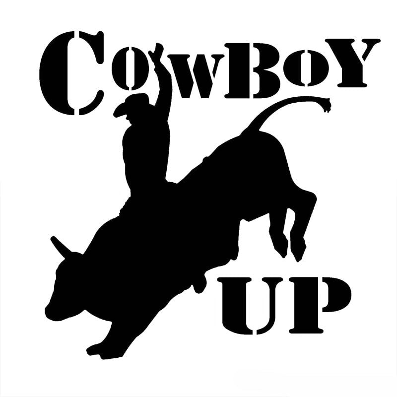 11.8CM*11.4CM Cowboy Up Country Horse Cowboy Farm Bull Riding Decal Sticker Car Styling Sticker Accessories Black/Sliver C8-0716