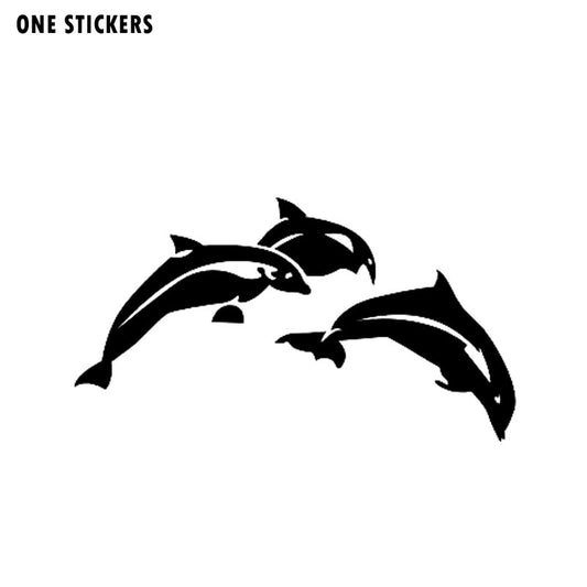 16.3cm*10.7cm Rise And Dance A Happy Mood In Aqueous Smoothly Vinyl Dolphin Black/Silver Car Sticker Decal C18-0184