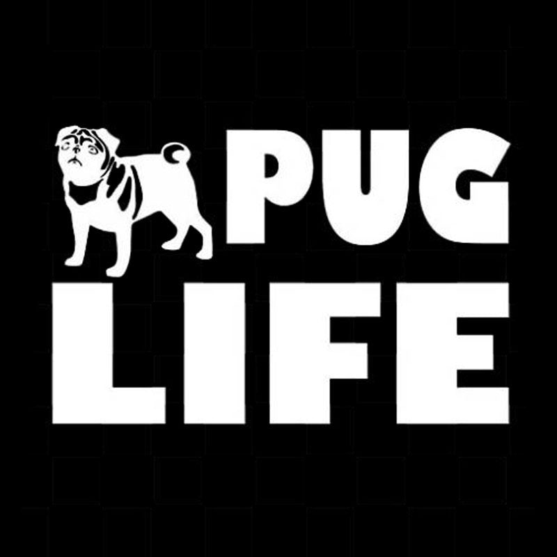 15CM*9.8CM PUG Life Thug Cute Puppy Dog Car Window Wall Vinyl Decal Sticker Motorcycle Decorating Sticker Black/Sliver C8-0194
