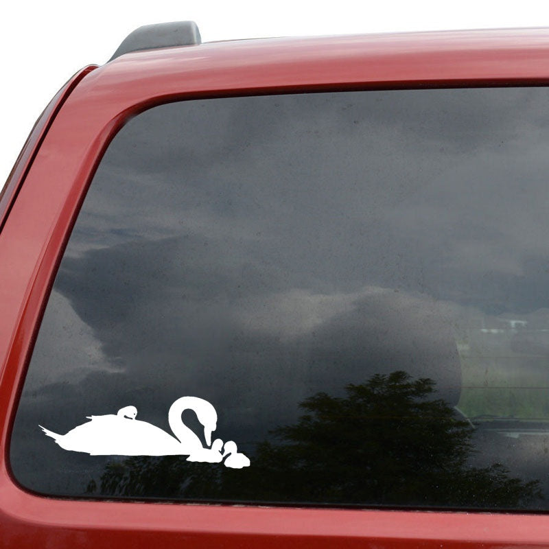 20CM*6.9CM Swimming Swan Family Lovely Car Body Decals Sticker Vinyl Car Styling Car Stickers Black/Silver C15-1057