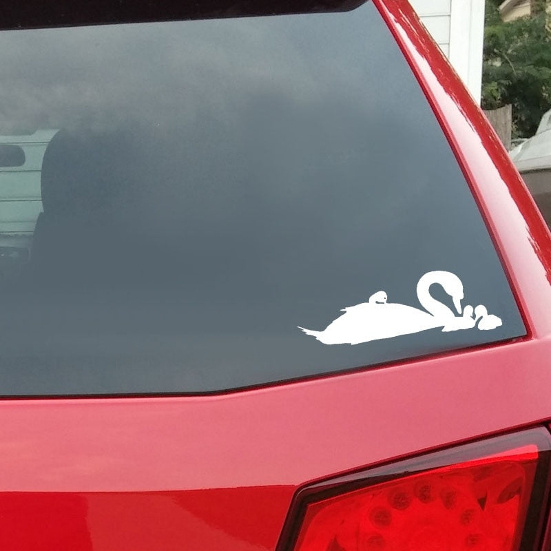 20CM*6.9CM Swimming Swan Family Lovely Car Body Decals Sticker Vinyl Car Styling Car Stickers Black/Silver C15-1057