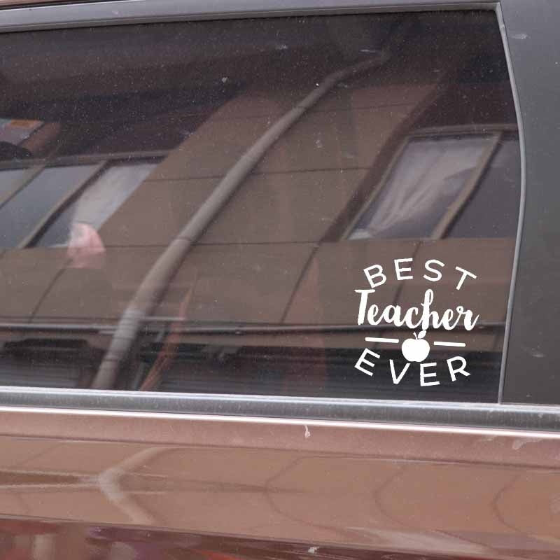 12.6CM*12.7CM Fun Best Teacher Ever Black Silver Vinyl Car Window Sticker Decal C11-2053