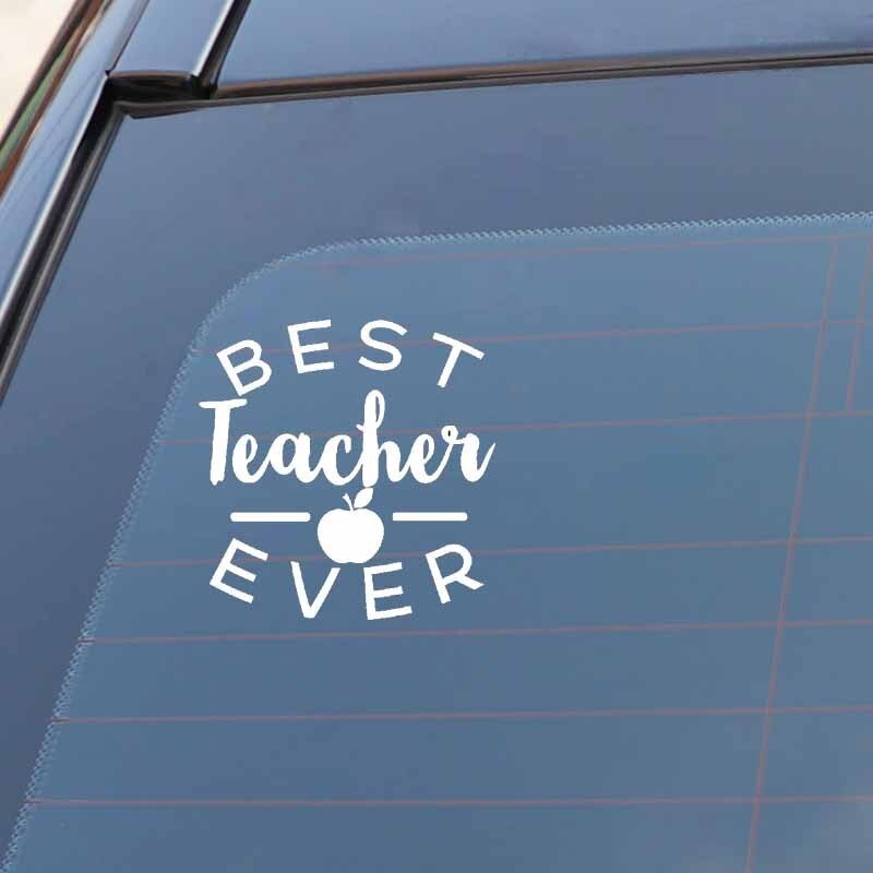 12.6CM*12.7CM Fun Best Teacher Ever Black Silver Vinyl Car Window Sticker Decal C11-2053