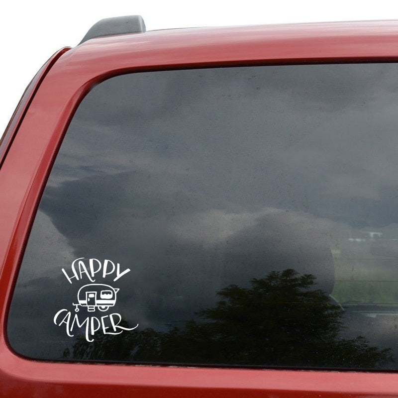 16CM*15.8CM Cartoon Happy Camper Vinyl Car Window Sticker Decal Black/Silver Waterproof C11-1321
