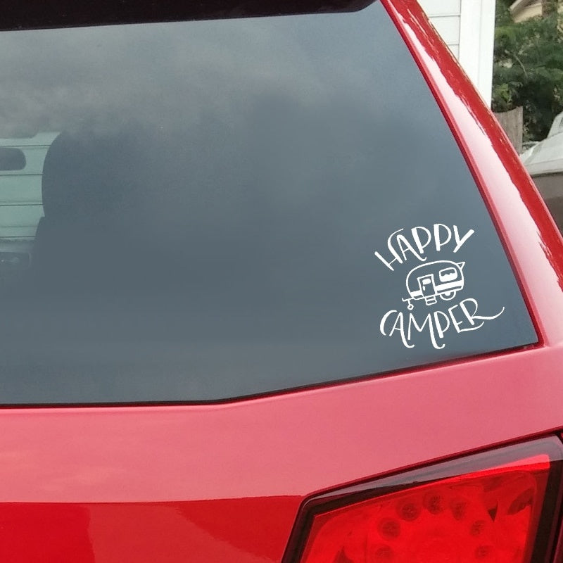 16CM*15.8CM Cartoon Happy Camper Vinyl Car Window Sticker Decal Black/Silver Waterproof C11-1321