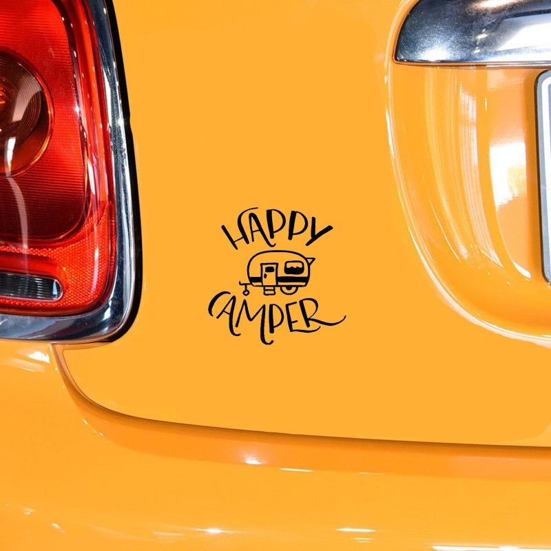 16CM*15.8CM Cartoon Happy Camper Vinyl Car Window Sticker Decal Black/Silver Waterproof C11-1321