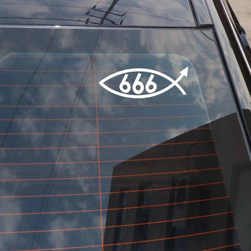 16.3CM*5.8CM Funny 666 Fish Creative Decal Car Sticker Black Silver Vinyl C11-1850