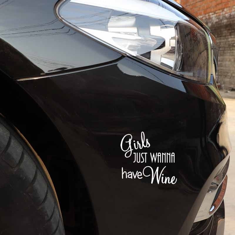 12.9CM*11.9CM For High-quality GIRLS JUST WANNA HAVE WINE Car Sticker Black Silver Vinyl Decals C11-1714