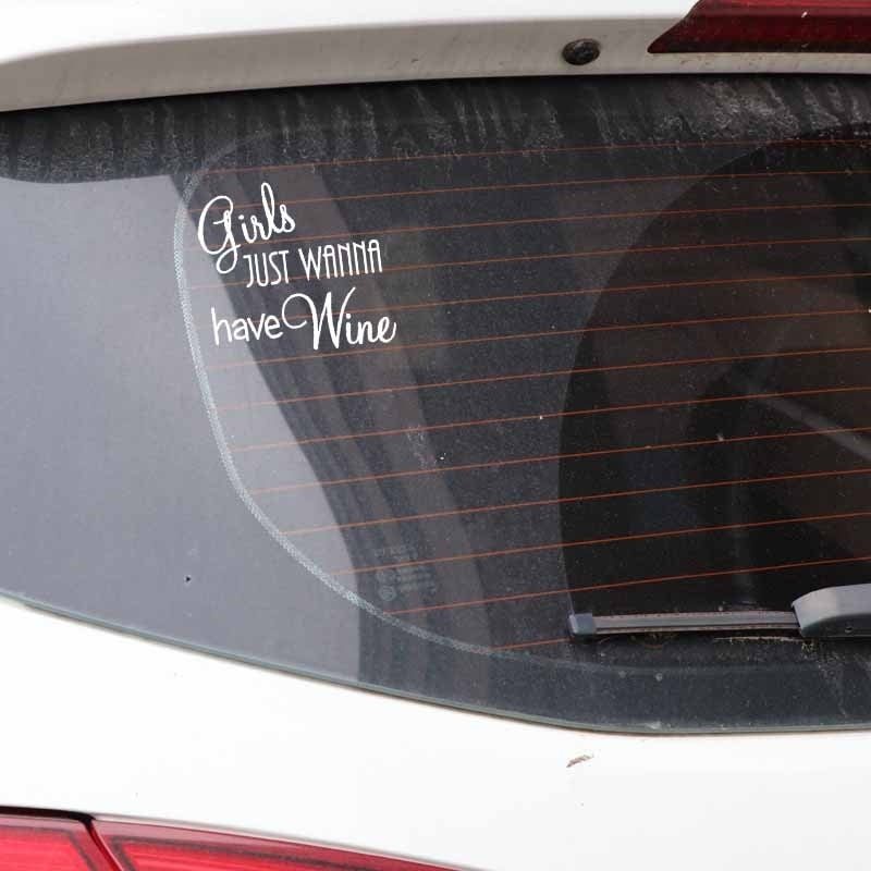 12.9CM*11.9CM For High-quality GIRLS JUST WANNA HAVE WINE Car Sticker Black Silver Vinyl Decals C11-1714
