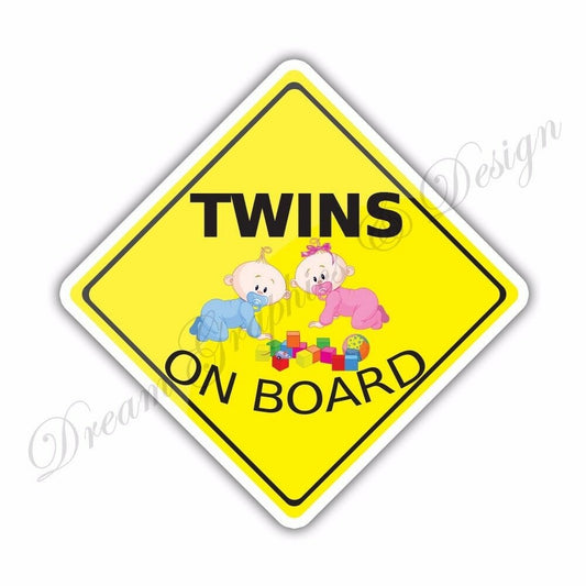 Baby on Board Twins Full Color Adhesive Vinyl Sticker Window Car Bumper