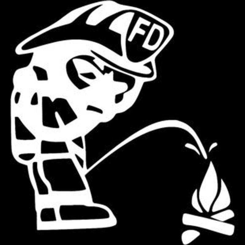 13.5X14.5CM FIREFIGHTER PEEING ON FIRE JDM Fun Vinyl Car Sticker Decals Black/Silver Accessories S8-1387