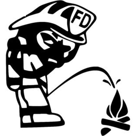 13.5X14.5CM FIREFIGHTER PEEING ON FIRE JDM Fun Vinyl Car Sticker Decals Black/Silver Accessories S8-1387
