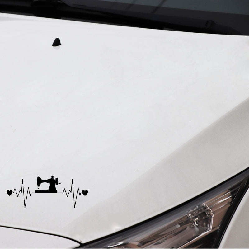 14.6CM*5.9CM Fashion Sewing Lifeline Heartbeat Vinyl Black/Silver Car Sticker Decal C22-1038