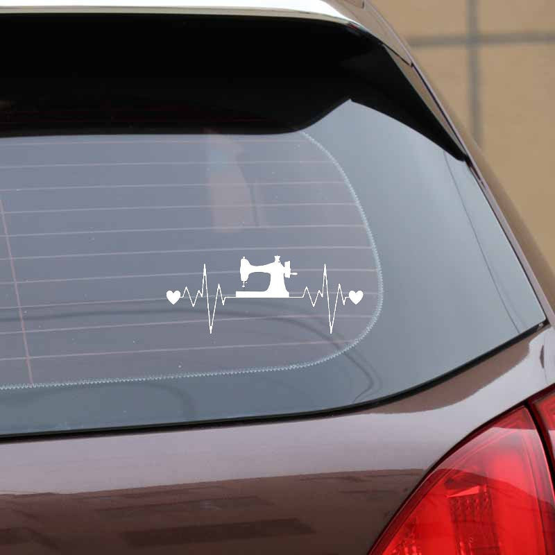 14.6CM*5.9CM Fashion Sewing Lifeline Heartbeat Vinyl Black/Silver Car Sticker Decal C22-1038