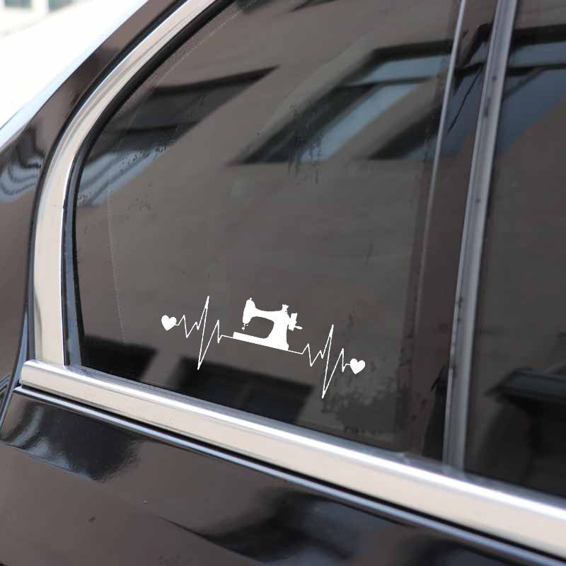 14.6CM*5.9CM Fashion Sewing Lifeline Heartbeat Vinyl Black/Silver Car Sticker Decal C22-1038