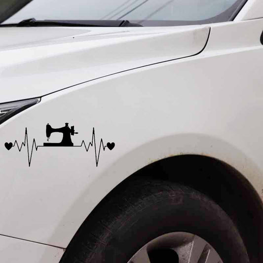 14.6CM*5.9CM Fashion Sewing Lifeline Heartbeat Vinyl Black/Silver Car Sticker Decal C22-1038