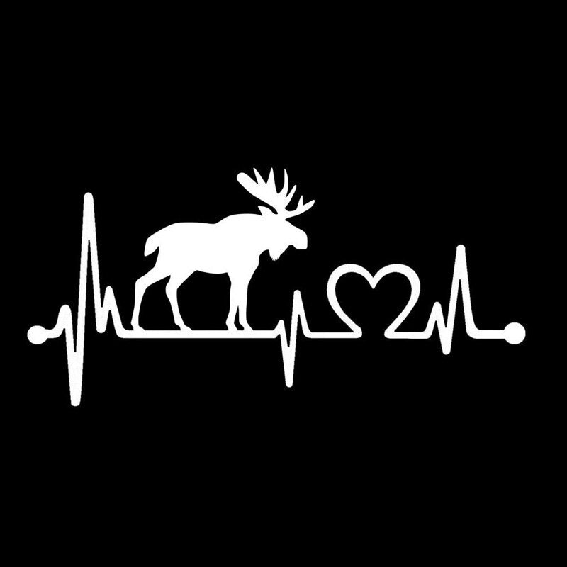 14CM*6.7CM Moose Elk Heartbeat Lifeline Vinyl Motorcycle Black/Silver Car Sticker C22-1057