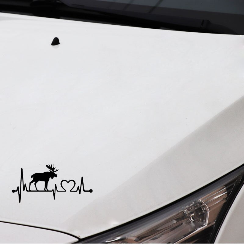 14CM*6.7CM Moose Elk Heartbeat Lifeline Vinyl Motorcycle Black/Silver Car Sticker C22-1057