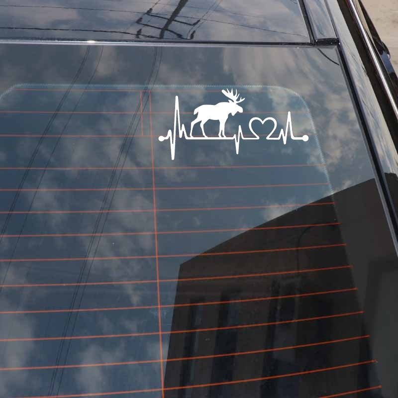 14CM*6.7CM Moose Elk Heartbeat Lifeline Vinyl Motorcycle Black/Silver Car Sticker C22-1057