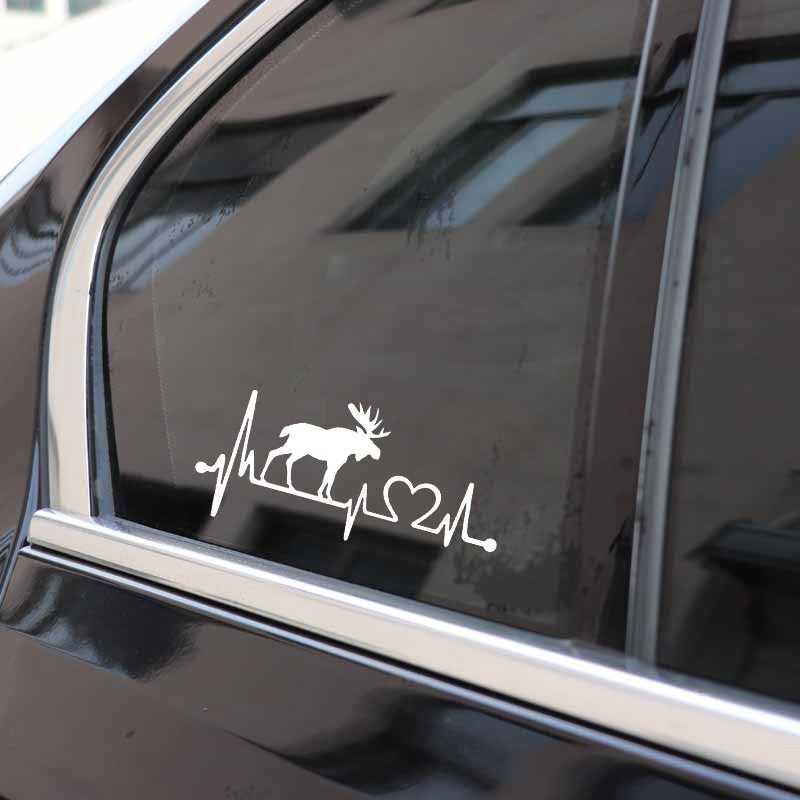 14CM*6.7CM Moose Elk Heartbeat Lifeline Vinyl Motorcycle Black/Silver Car Sticker C22-1057