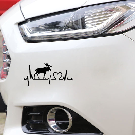14CM*6.7CM Moose Elk Heartbeat Lifeline Vinyl Motorcycle Black/Silver Car Sticker C22-1057