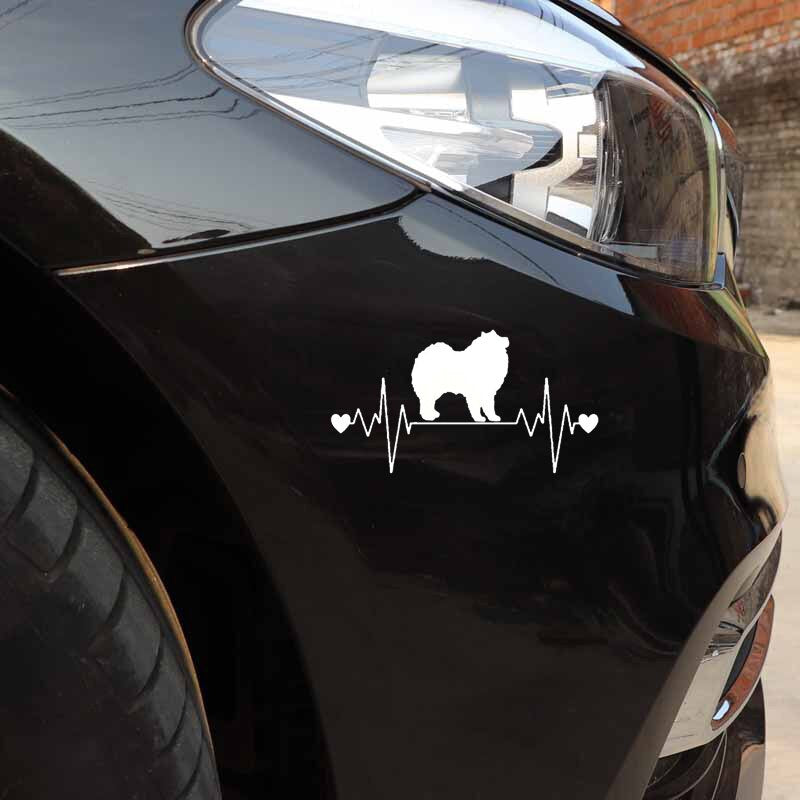 15.9CM*8.3CM Cute Samoyed Dog Rescue Heartbeat Lifeline  Vinyl Motorcycle Car Sticker C22-1185