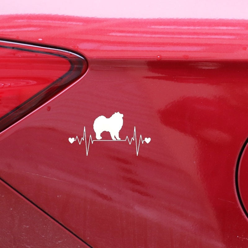 15.9CM*8.3CM Cute Samoyed Dog Rescue Heartbeat Lifeline  Vinyl Motorcycle Car Sticker C22-1185