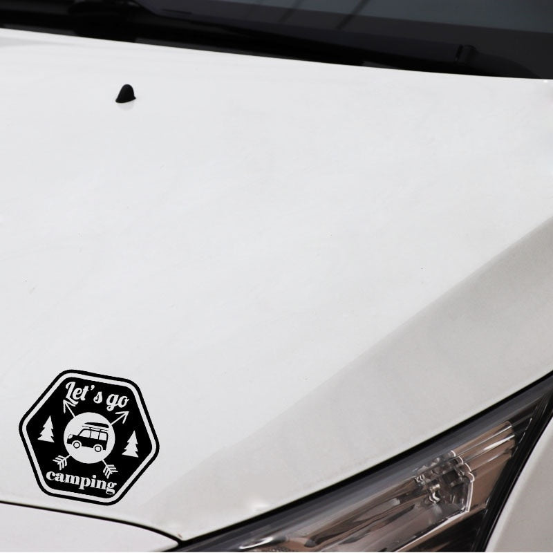 14.5CM*13CM Interesting Let's Go Camping Car Window Sticker Decal Black Silver Vinyl C11-1835