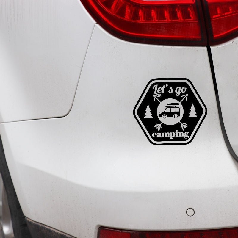 14.5CM*13CM Interesting Let's Go Camping Car Window Sticker Decal Black Silver Vinyl C11-1835