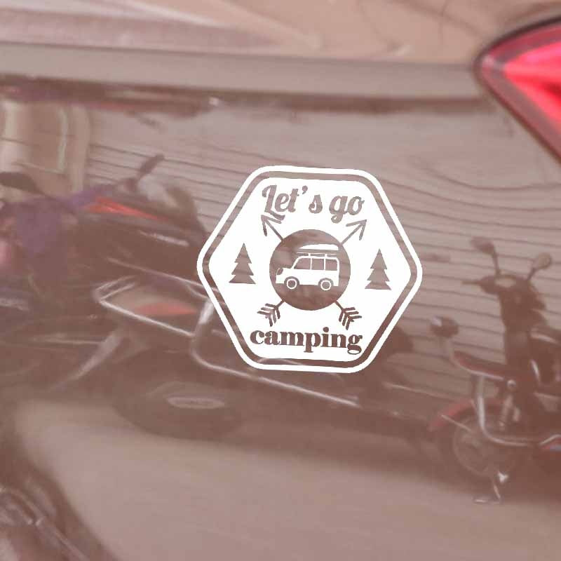 14.5CM*13CM Interesting Let's Go Camping Car Window Sticker Decal Black Silver Vinyl C11-1835